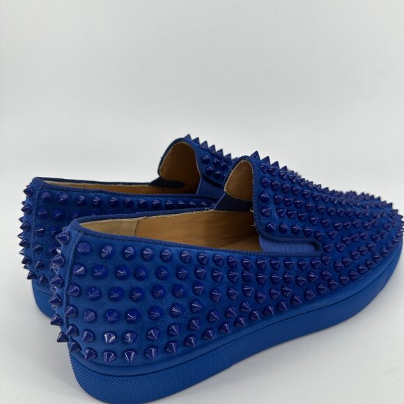 Louboutin Blue Suede Roller Boat Spiked Flats - Size 39 - Picture 9 of 12